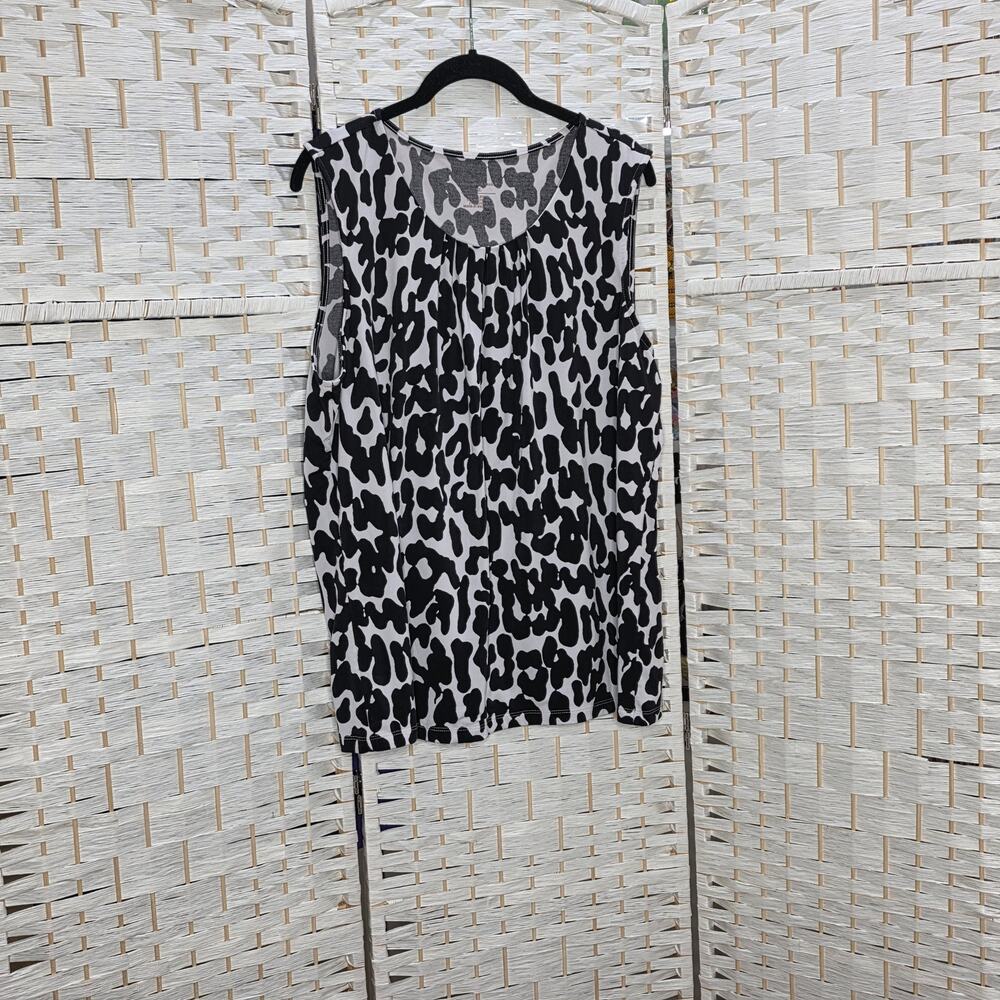 Christopher & Banks Womens Tank blouse black white leopard animal print Size XL